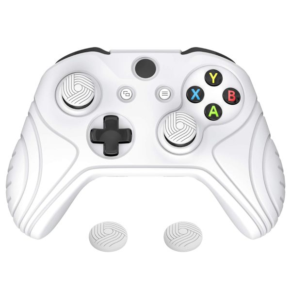 PlayVital Samurai Edition White Anti-Slip Controller Grip Silicone Skin for Xbox One X/S Controller, Ergonomic Soft Rubber Protective Case Cover for Xbox One S/X Controller with White Thumb Stick Caps