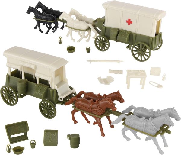 BMC CTS WW1 Ambulance & Supply Wagons - OD Green Square Top Horse Cart Playset