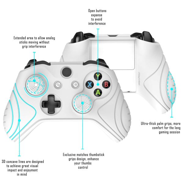 PlayVital Samurai Edition White Anti-Slip Controller Grip Silicone Skin for Xbox One X/S Controller, Ergonomic Soft Rubber Protective Case Cover for Xbox One S/X Controller with White Thumb Stick Caps - Image 3