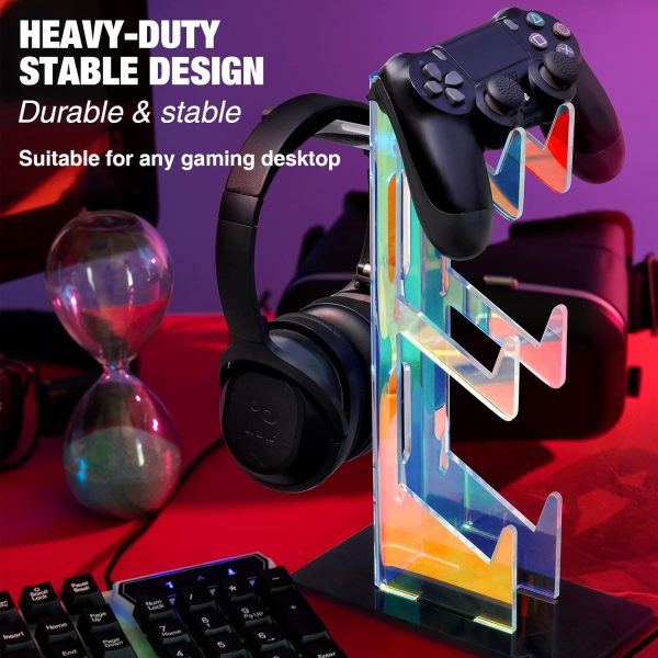 NiHome Iridescent Acrylic Multi-Tier Universal Game Controller Headset Holder Stand for PS5 Xbox ONE Switch Colorful Controller Stand Gaming Accessories Anti-Slip Stable Headphone Holder (3-Tier) - Image 2