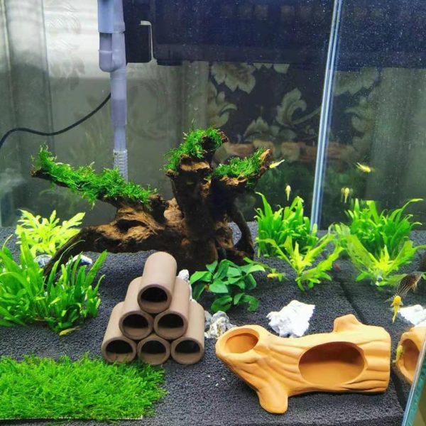 Fish Tank Decorations - Fish and Shrimp Breeding Hidden Cave - Brown Ceramic Pipe Habitat Reduces Stress on Aquatic Pets Encourages Spawning - Improves Aquarium Water Quality - 2pc - Image 5