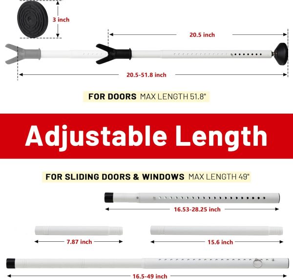 Door Stoppers Security Bar 2 Pack - Heavy Duty Door Jammer - Adjustable Sliding Door Lock Bar - Door Barricade Security Bars for Window, Front Door, Patio Door, Apartment, Home, Hotel Room - Image 4