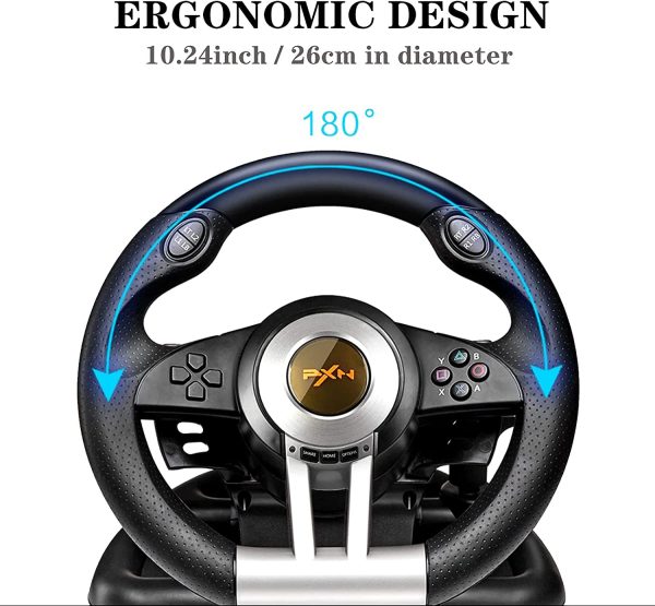 PXN V3II Gaming Steering Wheel with Pedal PC Steering Wheel 180 Degree racing Wheel for PC, PS3, PS4,Xbox One, Xbox Series X/S, N-Switch（Black） - Image 5