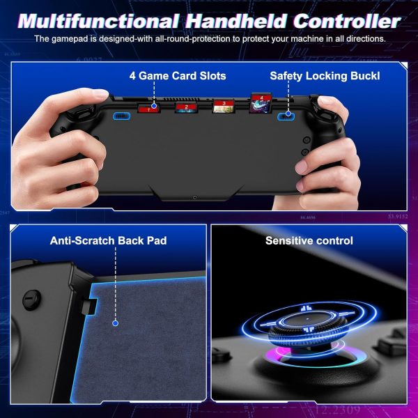 Switch Controllers for Nintendo Switch/OLED Controller, Switch Wireless Pro Controller One-Piece Joypad, Full-Size Ergonomic Handheld Mode Controller with Battery/RGB/Turbo/Programming(Black) - Image 8