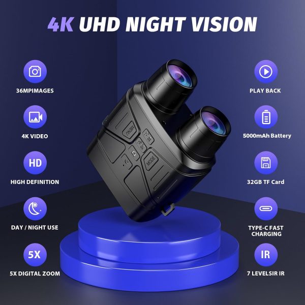 Night Vision Goggles - 4K Night Vision Binoculars for Adults, 3'' HD Screen Binoculars can Save Photo and Video with 32GB TF Card, Black - Image 2