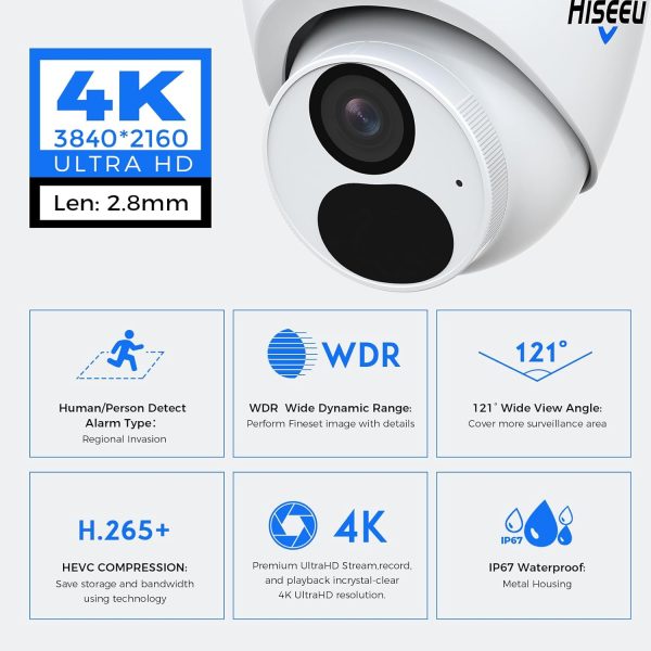 [4K HD Smart Motion Detection+3TB HDD] Hiseeu 4K/8MP PoE Security Camera System Home Security System w/4pcs 4K IP Security Cameras Outdoor Night Vision 4K 8CH H.265 NVR with 3TB HDD for 24/7 Record - Image 7