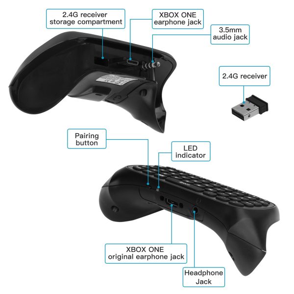 MoKo Green Backlight Keyboard for Xbox One Controller, Xbox Series X/S, Wireless Gaming Chatpad Keypad with USB Receiver&3.5mm Audio Jack, Xbox Accessories for Xbox One/One S/Elite/2 Controller, Black - Image 6