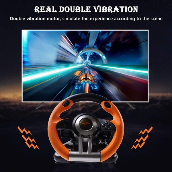 PC Game Racing Wheels, PXN-V3II 180°Competition Volante with Universal USB Port with 3-Pedal and Shifter, xbox steering wheel Suitable wheel for Xbox Series X|S, PC,PS3, PS4, Nintendo Switch-Orange - Image 5