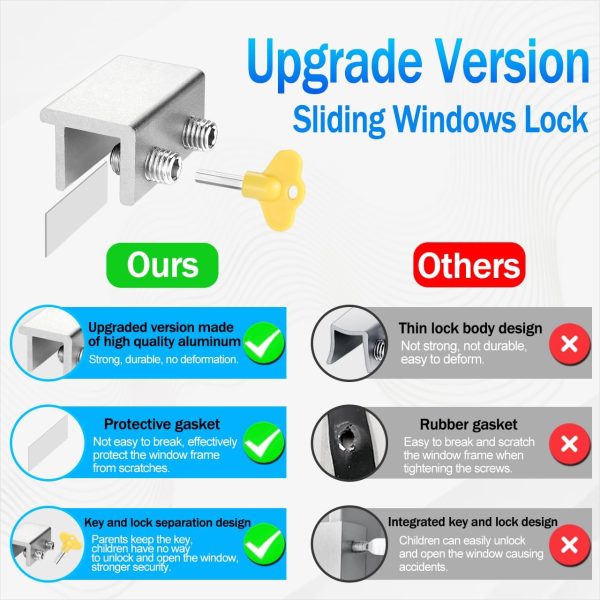 Window Locks (4 Sets), Window Locks for Up and Down Windows, Sliding Window Locks, Window Locks for Horizontal Sliding Windows, Child Proof Window Locks Security, Adjustable Window Stoppers (Silver) - Image 4