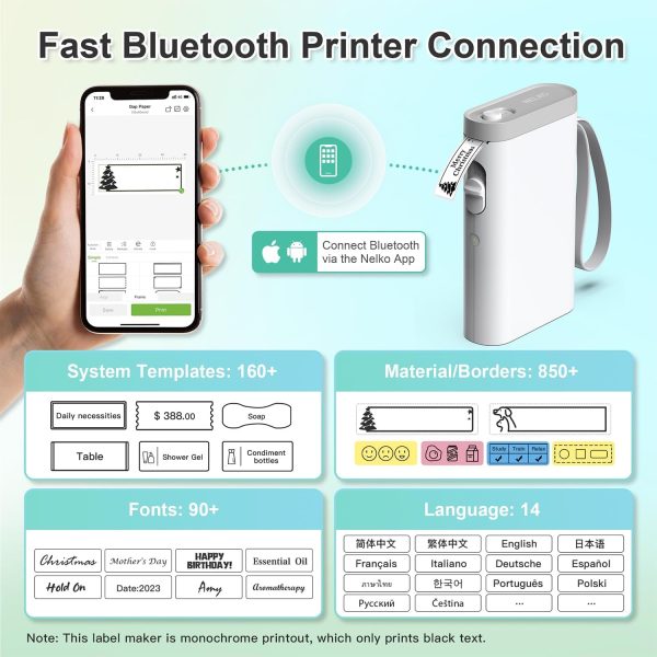 Nelko Label Maker Machine with Tape, P21 Bluetooth Label Printer, Wireless Mini Label Makers with Multiple Templates for Organizing Office Home, White - Image 3