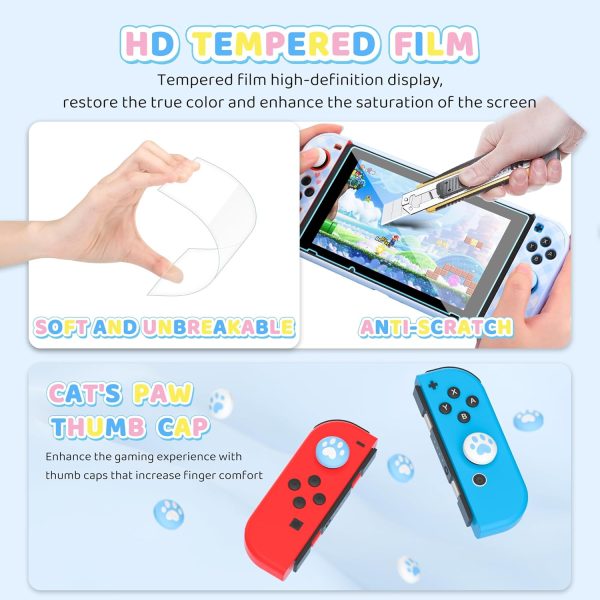 HYPERCASE Cute Switch Carrying Case Set, Blue Dog Travel Accessories Storage for Nintendo Switch Console, with PC Protective Cover, HD Screen Protector, Shoulder Strap & 2 Kawaii Thumb Caps - Image 4