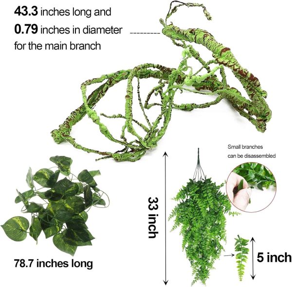 kathson 3 PCS Reptile Vines Plants Flexible Bendable Jungle Climbing Vine Terrarium Plastic Plant Leaves Pet Tank Habitat Decor for Bearded Dragons Lizards Geckos Snakes Frogs and More Reptiles - Image 7