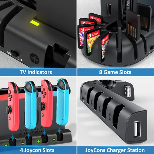 Switch Controller Charging Dock Station Compatible with Nintendo Switch Accessories & OLED Model Joycons, KDD Switch Controller Charger Docking Station with Upgraded 8 Switch Games - Image 5