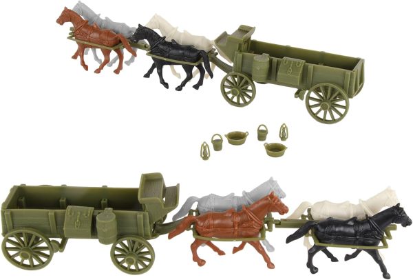 BMC CTS WW1 Ambulance & Supply Wagons - OD Green Square Top Horse Cart Playset - Image 4