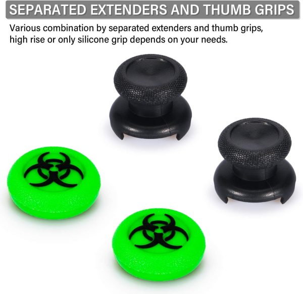 FPS Thumbstick Extender & 3D Texture Rubber Silicone Grip Cover 2 Sets for Xbox Series X/S & Xbox One Controller(BioH Green) - Image 3