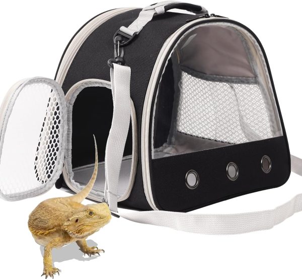 Bearded Dragon Travel Carrier,Lizards Carrier, Small Animal Travel Carrier for Sugar Glider Hedgehog Rat Parrot Bird Guinea Pig, Portable Guinea Pig Travel Carrier for 2 (Black, Carrier)