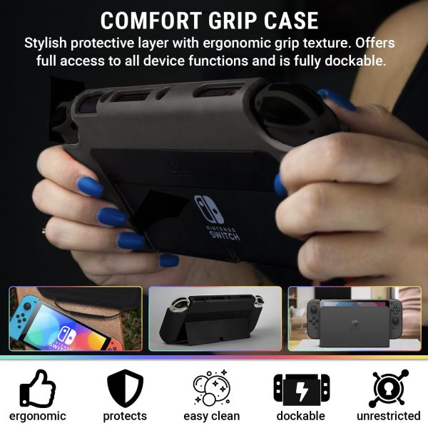 Switch Accessories Bundle - Orzly Essentials Pack for Nintendo switch OLED Case & Screen Protector , Grip Case, Games Holder, Headphones - Classic Black Edition - Image 3