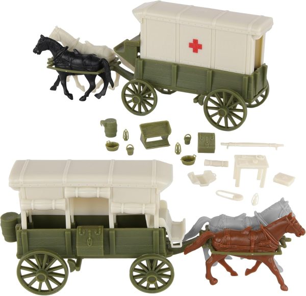 BMC CTS WW1 Ambulance & Supply Wagons - OD Green Square Top Horse Cart Playset - Image 3