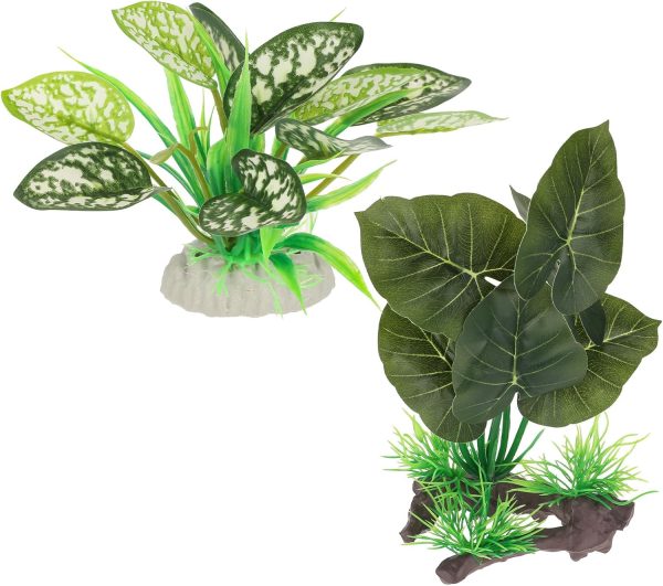 2 Pcs Reptile Tank Plants, Aquarium Fake Plants Reptile, Reptile Plants for Terrarium Decorations Supplies, Amphibian Reptile Fake Plants, Fake Plants for Reptiles, Plants for Reptile Terrarium