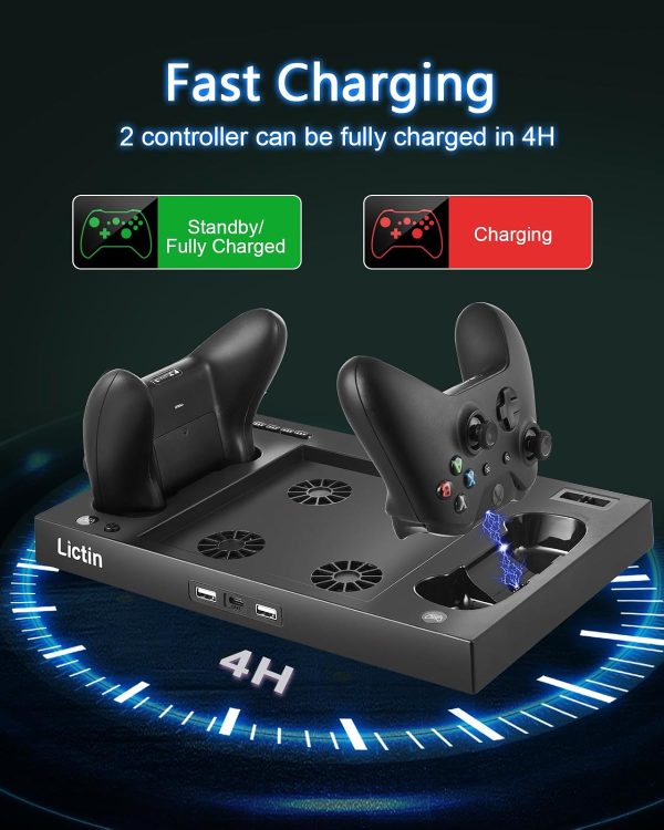 Lictin Cooling Fan Charging Station for Xbox Series X Console & Controller, Upgraded 4 Cooler Fan System Stand, Vertical Dual Charger Station Dock Accessories with 2 x 1400mAh Rechargeable Battery - Image 4