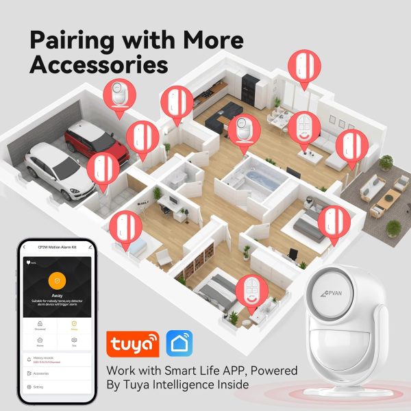 CPVAN Home Alarm System, WiFi PIR Motion Sensor Alarm, Wireless DIY Smart Door/Window Alarm for Home Security with Phone APP Alert 9 Pieces-Kit (Indoor PIR Alarm Host, 6 Door Sensors, 2 Remotes) - Image 6