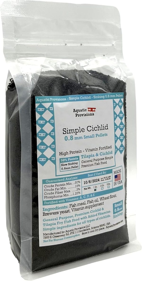 Simple Cichlid 0.8mm Sinking, 1 lb. Small Pellets Fish Food - Image 2