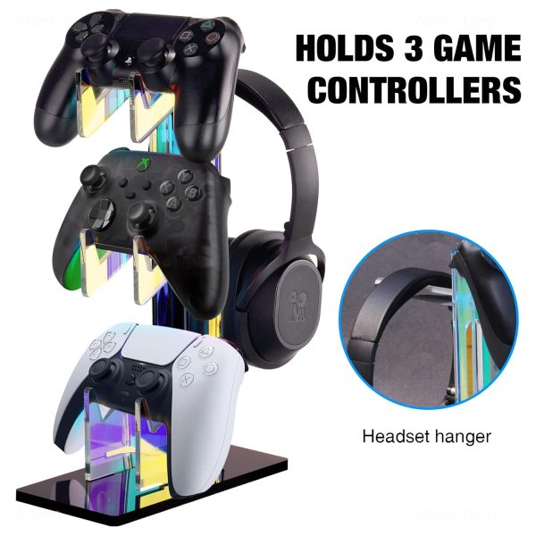 NiHome Iridescent Acrylic Multi-Tier Universal Game Controller Headset Holder Stand for PS5 Xbox ONE Switch Colorful Controller Stand Gaming Accessories Anti-Slip Stable Headphone Holder (3-Tier) - Image 5