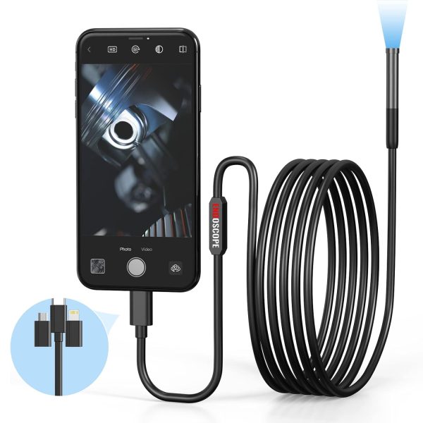 Endoscope Camera with Light,1080P HD Borescope with 6 LED Lights 9.8FT Semi-Rigid Snake Camera with Light, IP67 Waterproof Inspection Camera with Light Compatible for Android iPhone iPad