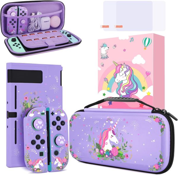 homicozy Cute Unicorn Protection Case for Nintendo Switch,Purple Hard Carrying Case with Soft TPU Protective Cover and Protection Acessories Compatible with Nintendo Switch for Girls