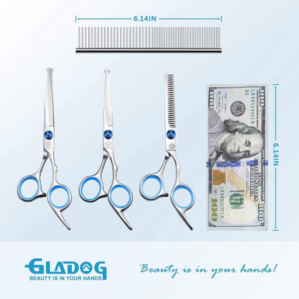 GLADOG Professional 5 in 1 Dog Grooming Scissors Set with Safety Round Tips, Sharp and Heavy-duty Pet Grooming Shears for Cats - Image 3