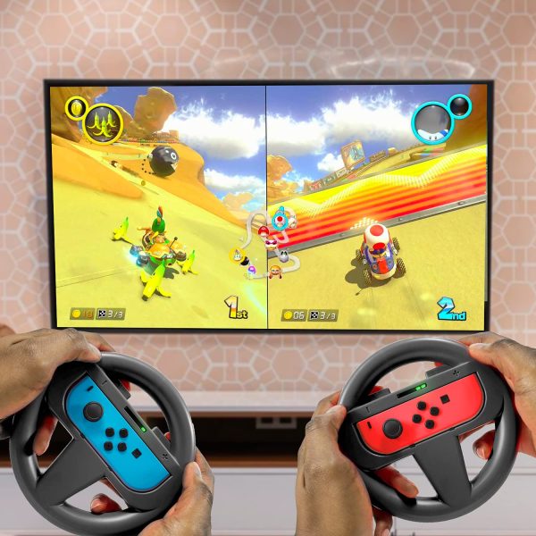 Orzly Steering Wheels for Nintendo Switch & OLED Console JoyCons, Racing Wheels for Mario Kart 8 Deluxe [Mariokart Switch Steering Wheel Joycon Controller Attachment Accessories]-Twin Pack [2X Black] - Image 8