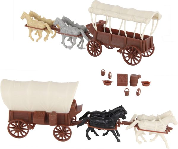 BMC CTS Western Covered Wagons - Brown Pioneer Horse Cart 24pc Playset