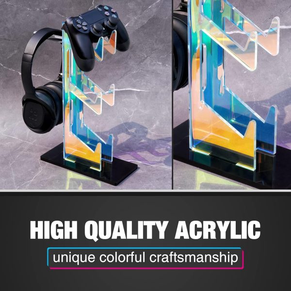 NiHome Iridescent Acrylic Multi-Tier Universal Game Controller Headset Holder Stand for PS5 Xbox ONE Switch Colorful Controller Stand Gaming Accessories Anti-Slip Stable Headphone Holder (3-Tier) - Image 4