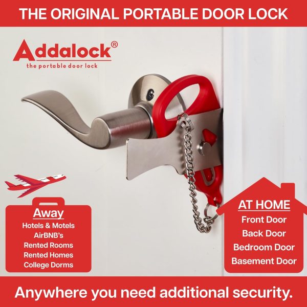 Addalock The Original Portable Door Lock for Travel & Home Security, 1-Piece Door Latch Lock for Houses, Apartments, Hotels, Motels, Dorms & AirBnBs - Lock The Door & Stay at Home or Away, 2 Pack - Image 3