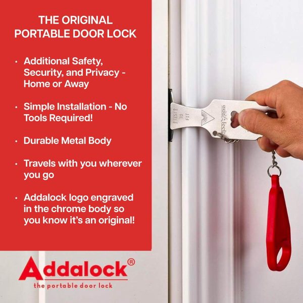 Addalock The Original Portable Door Lock for Travel & Home Security, 1-Piece Door Latch Lock for Houses, Apartments, Hotels, Motels, Dorms & AirBnBs - Lock The Door & Stay at Home or Away, 2 Pack - Image 2