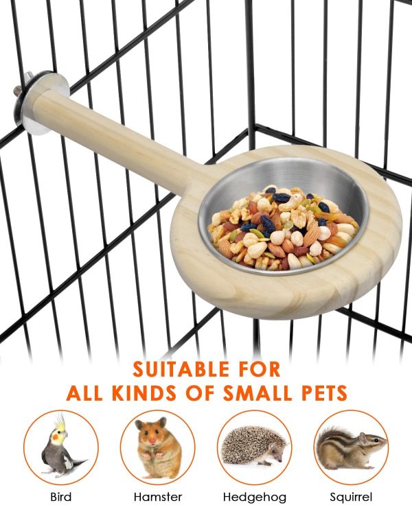 KATUMO Bird Perch Bird Feeding Cup Parrot Wood Perch Stand Toy Bird Cage Accessory for Parakeet Lovebird Conure Budgie Canary Finch Small Parrots - Image 6