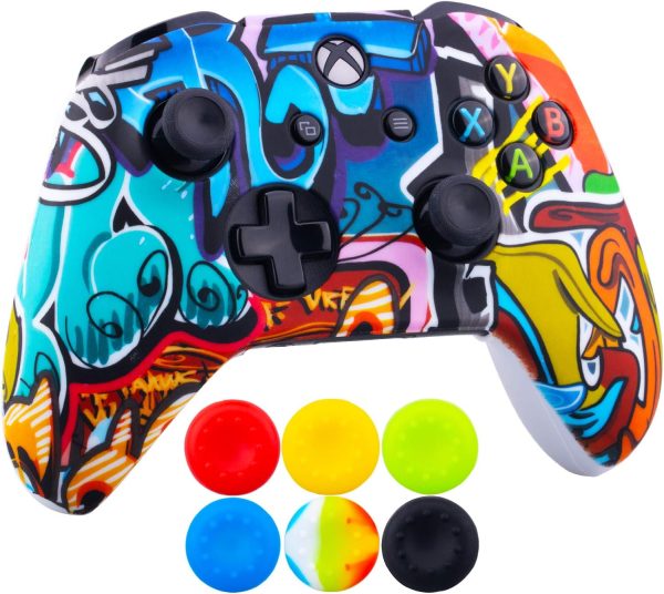 9CDeer 1 Piece of SiliconeTransfer Print Protective Cover Skin + 6 Thumb Grips for Xbox One/S/X Controller Cartoon Paints - Image 2