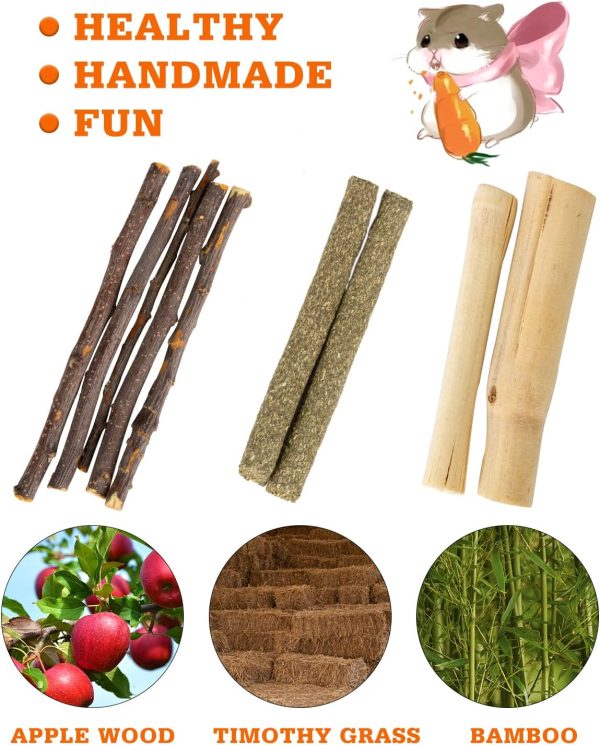 Sofier Hamster, Guinea Pig Toys Accessories Natural Chews for Teeth Rabbit Bunny Rat Chinchilla Hideout Ball Apple Wood Timothy Hay Sticks - Image 2