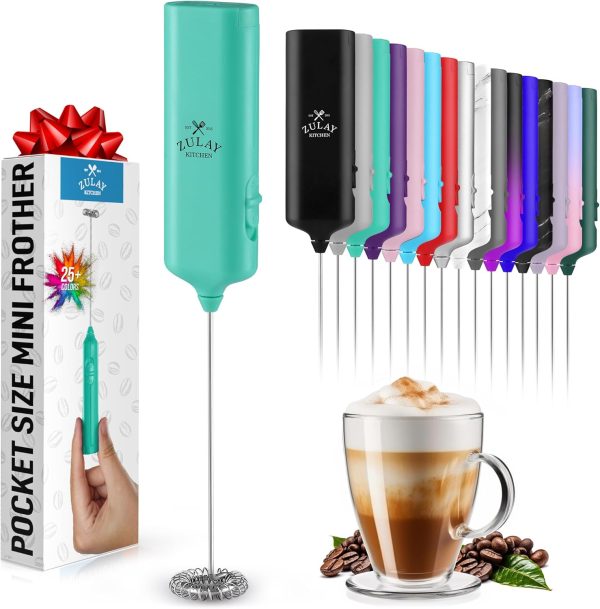 Powerful Milk Frother Wand - Mini & Mighty Handheld Drink Mixer - Portable Coffee Frother For Latte, Cappuccino, Matcha, Hot Chocolate, Creamer - Aqua