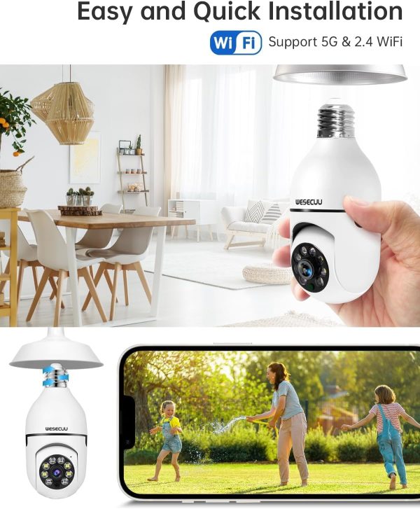 WESECUU Light Bulb Security Camera -5G& 2.4GHz WiFi 2K Security Cameras Wireless Outdoor Motion Detection and Alarm,Two-Way Talk,Color Night Vision,Human Detection, Bulb Camera Compatible with Alexa - Image 8