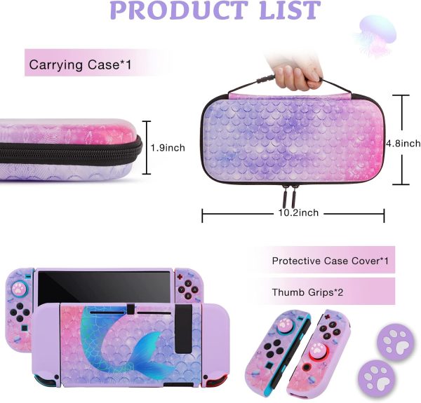 homicozy Purple Mermaid Hard Carrying Case for Nintendo Switch,Soft TPU Protective Case Cover with Portable Travel Case Compatible with Nintendo Switch for Girls - Image 2