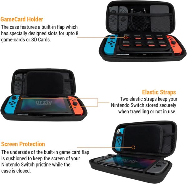 Orzly Carry Case Compatible with Nintendo Switch and New Switch OLED Console -Protective Hard Portable Travel Carry Case Shell Pouch with Pockets for Accessories and Games - Image 4