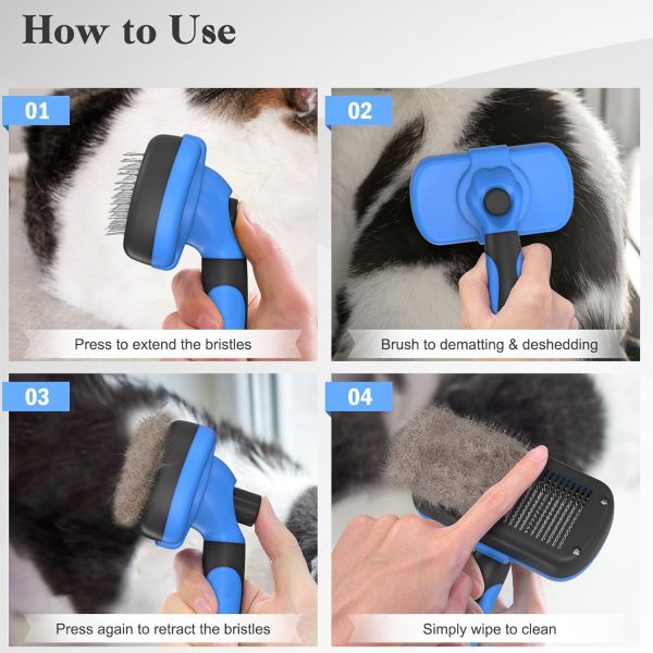 Swihauk Self Cleaning Slicker Brush - Skin Friendly Deshedding Grooming Tool for Dogs & Cats, Suitable for Shedding & Haired Pets, with Pet Supplies Accessories, Blue - Image 7