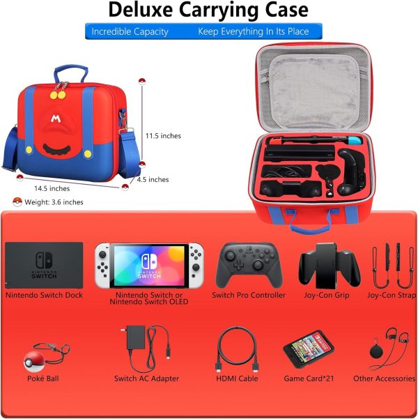 Mario Carrying Case for Nintendo Switch - Compatible with Switch OLED, Portable Hard Messenger Bag for Switch Console, Switch Dock, Pro Controller, Joy-Con grip, Poke Ball Plus & Accessories - Image 2