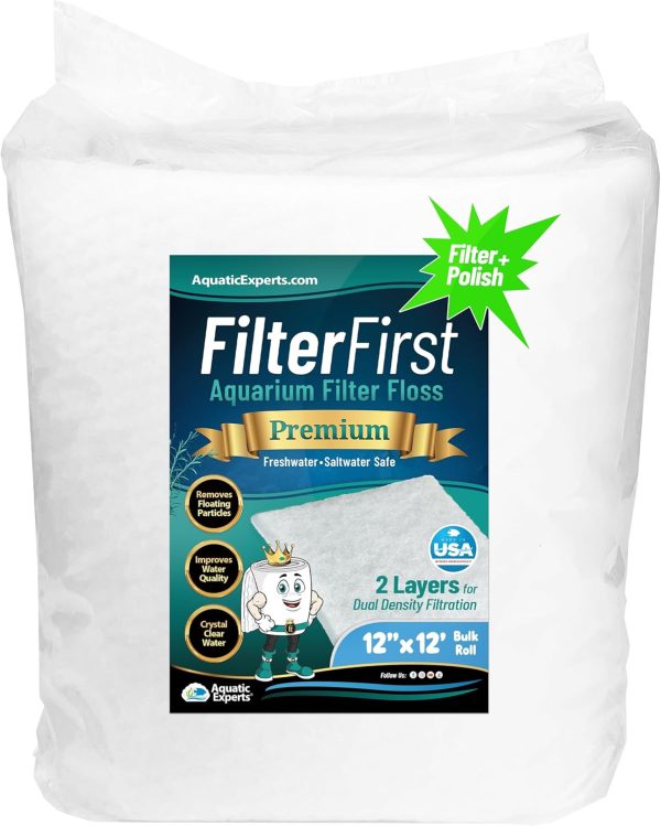 Aquatic Experts Aquarium Filter Floss for Fish Tank Filters - FilterFirst Aquarium Filter Pad - Aquarium Filter Media Roll for Crystal Clear Water, 3/4" - 1" Thick (12 Inch Wide, 12 Feet Long)