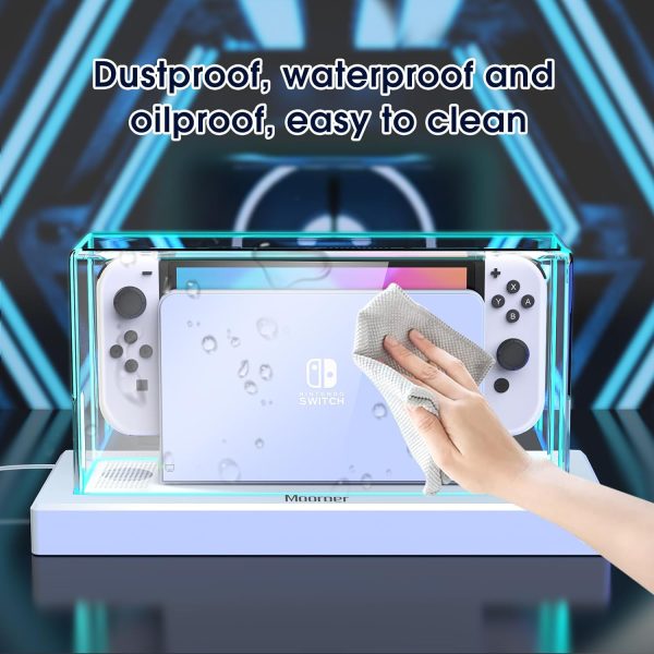 Mooroer Dust Cover with 16 LED Colors Light Base for Nintendo Switch/OLED, Acrylic Clear Display Box Anti-Scratch Waterproof Slim Dock Case, Cool Switch Accessories - Image 4