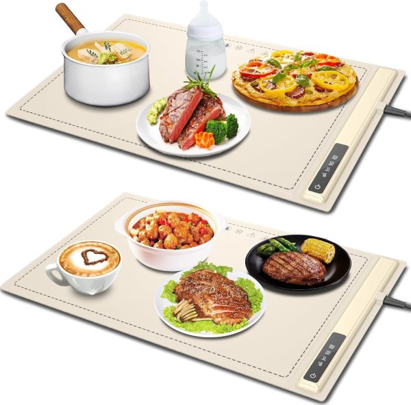 Electric Warming Tray-Kitchen Gadgets Portable Food Warmer,Foldable Roll Up Silicone Food Warming Mat with 3 Temperature Settings,Versatile Food Warmers for Parties Buffet (Beige-2Pack)