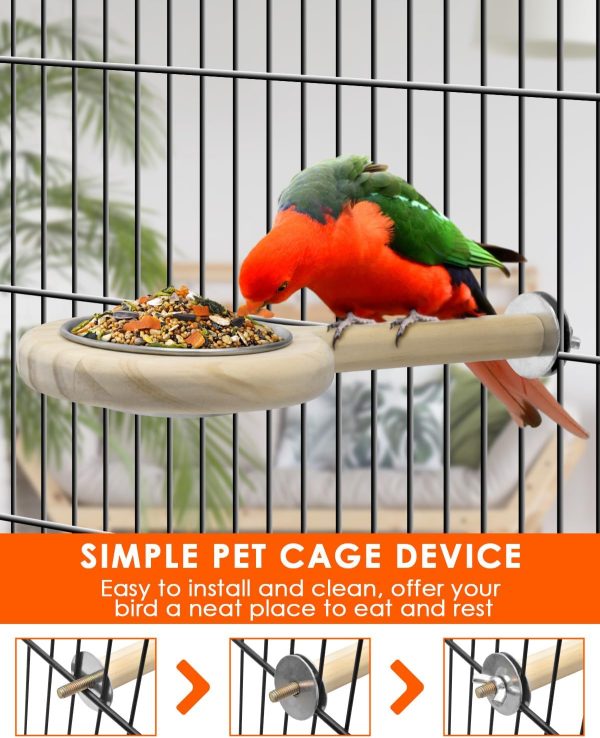 KATUMO Bird Perch Bird Feeding Cup Parrot Wood Perch Stand Toy Bird Cage Accessory for Parakeet Lovebird Conure Budgie Canary Finch Small Parrots - Image 5