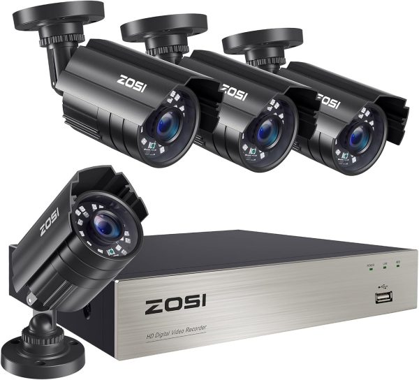 ZOSI 8CH 3K Lite Home Security Camera System Outdoor Indoor,AI Human/Vehicle Detection,Night Vision,H.265+ 8 Channel 5MP Lite Video DVR with 4pcs 1920TVL 1080P Weatherproof CCTV Cameras,(NO HDD)