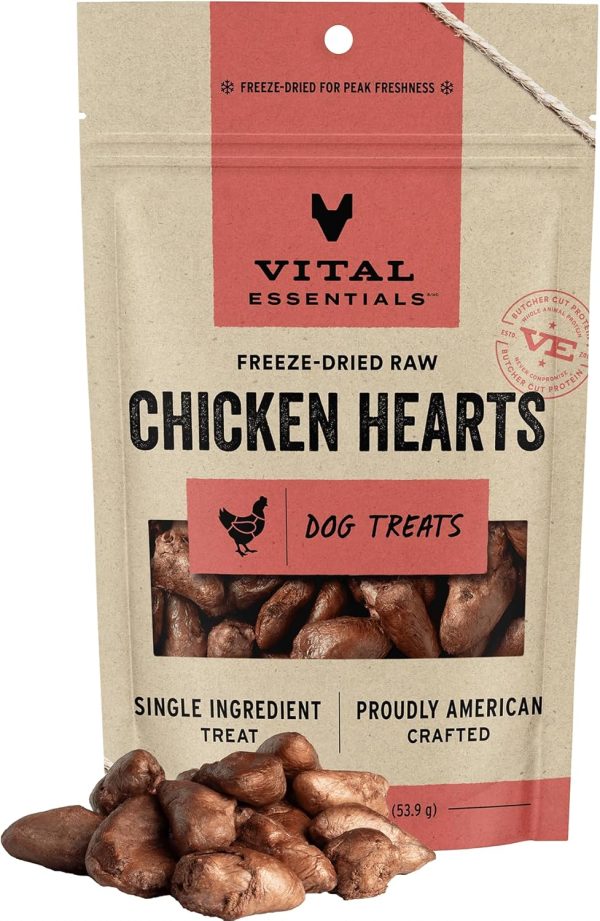 Vital Essentials Freeze Dried Raw Single Ingredient Dog Treats, Chicken Hearts, 1.9 oz